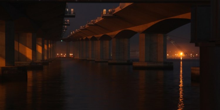 The new skyway stretching west