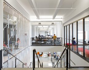 At 10 feet large, the staircase links workspaces because of the cafe and instigates serendipitous meetups. Picture: Bilyana Dimitrova