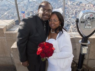 PHOTO: Sadeema Taylor and Kearney Bapteus of Port researching, N.J. tend to be married while the Empire State Building hosts Valentines Day Weddings, Feb. 14, 2016.