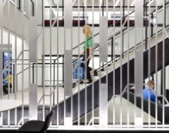 Spanning two floors, the staircase grate had been motivated by the initial art-deco heater grills located for the Empire State Building. Photo: Bilyana Dimitrova