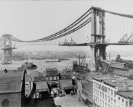 Brooklyn Bridge under construction